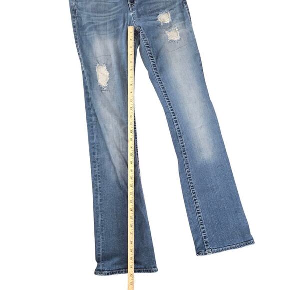 True Religion Nat Clr Crystal Pave Bootcut Horse Shoe  Flaps Back Pocket Size 29 - Picture 10 of 12